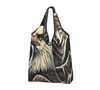 Bolsa de compras plegable reutilizable con asas de transporte y plumas de lobo, grande, con asas de transporte