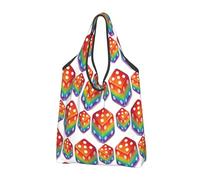 Bolsa de compras plegable reutilizable con diseño de dados de gelatina arcoíris con asas de transporte