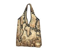 Bolsa de compras plegable reutilizable con mapa continental antiguo vintage grande con asas de transporte