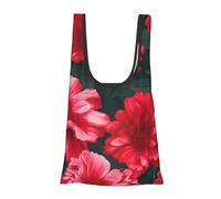 Bolsa de compras reutilizable con diseño de flores rojas y rosas, organizador multiusos