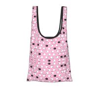 Bolsa de compras reutilizable con diseño de oveja blanca sobre fondo rosa, conveniente uso diario, única, ligera, plegable