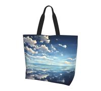 Bolsa de compras reutilizable con un hombro, nubes blancas sobre el mar, bolsa de mano casual de un solo hombro, bolsa de compras grande multiusos