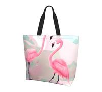 Bolsa de compras reutilizable de un hombro, Love Flamingo para mujer, bolsa de mano casual de un hombro, bolsa de compras grande multiusos, color negro, talla única