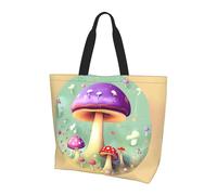 Bolsa de compras reutilizable de un hombro, Purple Dream Mushroom para mujer, bolsa de mano casual de un hombro, bolsa de compras grande multiusos, color negro, talla única