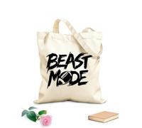 Bolsa de compras reutilizable Frase de gimnasia en modo bestia para dormitorio de adolescentes con letras de aficionados al fútbol Tela de 12 oz de grosor Eslogan personalizable 25x30cm Pequeño