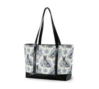 Bolsa de computadora de moda para mujer con cierre Ginkgo Hojas doradas y grises para viajar con pañal, Perro de arte francés alemán azul