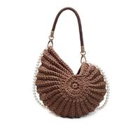 bolsa de conchas Bolso de concha tejido a mano, bolso de hombro tejido único, accesorio de playa de verano, elegante bolso bandolera con cadena de perlas for vacaciones(Coffee)