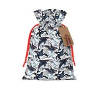 Bolsa de cordón con estampado de ballena asesina con etiqueta Kraft para Navidad, Halloween, fiesta, regalo