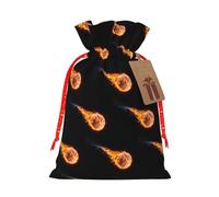 Bolsa de cordón con estampado de baloncesto en llamas con etiqueta de papel kraft para Navidad, Halloween, fiesta, embalaje de regalo