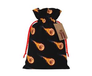 Bolsa de cordón con estampado de baloncesto en llamas con etiqueta de papel kraft para Navidad, Halloween, fiesta, embalaje de regalo