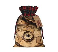 Bolsa de cordón con estampado de brújula y mapas del viejo mundo, bolsa de caramelos, bolsa de regalo de vacaciones de Navidad. Para suministros de recuerdo de fiesta de vacaciones