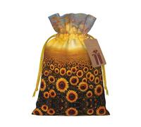 Bolsa de cordón con estampado de girasol, campo de puesta de sol, mar de flores, para regalos, bolsas de regalo adorables reutilizables, perfectas para joyas y mucho más