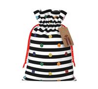 Bolsa de cordón con estampado de lunares y arcoíris con purpurina en blanco y negro con etiqueta de papel kraft para Navidad, Halloween, fiesta, embalaje de regalo