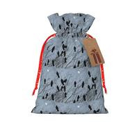 Bolsa de cordón con estampado de pájaros de cuervo negro con etiqueta de papel kraft para Navidad, Halloween, fiesta, embalaje de regalo