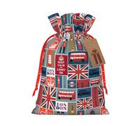 Bolsa de cordón con estampado de símbolos de Inglaterra con etiqueta de papel kraft para Navidad, Halloween, fiesta, embalaje de regalo