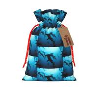 Bolsa de cordón con estampado de tiburones martillo con etiqueta kraft para Navidad, Halloween, fiesta, embalaje de regalo