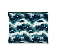 Bolsa de cosméticos abstracta de acuarela, bolsa de viaje con patrón verde azulado y blanco para mujer, organizador de maquillaje portátil con cremallera, perfecto para escapadas de invierno, Verde