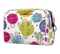 Bolsa de cosméticos abstracta dibujada a mano con diseño de cactus para mujer, neceser de viaje, bolsa organizadora de maquillaje grande con cremallera, multicolor, 18.5x7.5x13cm/7.3x3x5.1in, Neceser