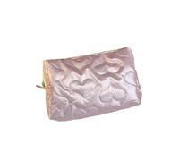 Bolsa de cosméticos Acolchada PU con Lazo Amor, Bolsa for Productos Cuidado la Piel, Bolsillo Interior, Maquillaje multifunción, Bolso Mano para Viaje(Pink)