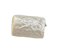 Bolsa de cosméticos Acolchada PU con Lazo Amor, Bolsa for Productos Cuidado la Piel, Bolsillo Interior, Maquillaje multifunción, Bolso Mano(Beige)