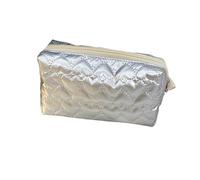 Bolsa de cosméticos Acolchada PU con Lazo Amor, Bolsa for Productos Cuidado la Piel, Bolsillo Interior, Maquillaje multifunción, Bolso Mano(Silver)