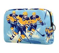 Bolsa de cosméticos amarilla para jugadoras de hockey sobre hielo, bolsa de cosméticos para mujer, bolsa de aseo de viaje, bolsa organizadora grande con cremallera, multicolor, 18.5x7.5x13cm