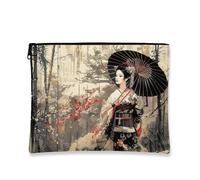 Bolsa de cosméticos artística, bolsa de viaje con patrón de geisha japonesa vintage para mujer, organizador portátil de lona con cremallera, regalo para festivales, Beige, 7x9 Inch, Bolsa