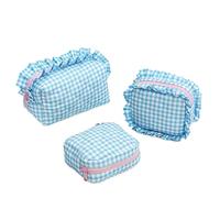 Bolsa de cosméticos Bolsa de Maquillaje con Estampado de Volantes, 3 Unidades/Juego, Bolsa de Almacenamiento portátil for cosméticos de Viaje, Organizador con Cremallera Neceser(BLU)