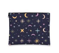 Bolsa de cosméticos, bolsa de maquillaje de viaje con patrón de estrellas y lunas para mujer, organizador portátil de lona con cremallera, regalo para festivales, marino, 7x9 Inch, Estrellas