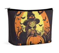 Bolsa de cosméticos, bolsa de maquillaje para mujer, bolsa de maquillaje portátil, estuche de maquillaje de bruja y calabaza de Halloween, bolsa de artículos de tocador de viaje para accesorios de via