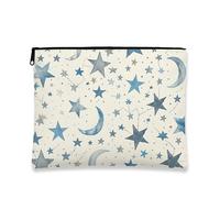Bolsa de cosméticos, bolsa de viaje de estrellas y lunas para mujer, organizador portátil de lona con cremallera, bolsa de aseo de regalo de cielo nocturno, Azul, 7x9 Inch, Estrella