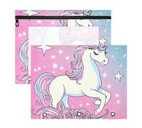 Bolsa de cosméticos con 3 ojales reforzados, carpeta de archivos de plástico para papel A4, cartas, paquete de 2 unidades, para profesores, hogar, unicornios de ensueño mágicos