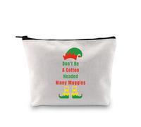 Bolsa de cosméticos con citas divertidas de elfo para amantes de la película, con texto en inglés "Don't Be A Cotton Headed Ninny Muggins Makeup Bag Buddy Elf Gift, No seas un algodón