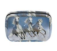 Bolsa de cosméticos con cremallera, bolsa de maquillaje, bolsa de viaje impermeable para mujer, tres caballos corriendo blancos, Varios colores, 17.5x7x10.5cm/6.9x4.1x2.8in