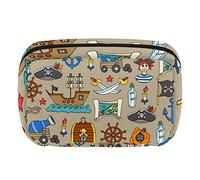 Bolsa de cosméticos con cremallera, bolsa de maquillaje, bolsa de viaje impermeable para mujeres, aventuras de piratas, Varios colores, 17.5x7x10.5cm/6.9x4.1x2.8in
