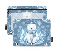 Bolsa de cosméticos con cremallera, bolsillo de 3 agujeros para 3 carpetas de anillos, paquete de 2 para estudiantes, hogar, osos polares