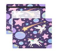 Bolsa de cosméticos con cremallera, bolsillo de 3 agujeros para 3 carpetas de anillos, paquete de 2 unicornios de oficina para profesores, color morado