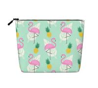 Bolsa de cosméticos con cremallera de gran capacidad, diseño de flamenco, piñas, color rosa, bolsa de viaje de cáñamo falso, organizador de uso diario para mujer