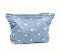 Bolsa de cosméticos con cremallera de mezclilla duradera, organizador de maquillaje, bolsa de almacenamiento de viaje para artículos esenciales diarios, Azul profundo, Estuches de cosmé