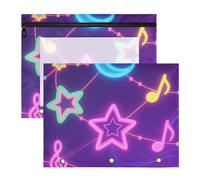 Bolsa de cosméticos con cremallera para carpeta de 3 anillos, paquete de 2 suministros para estudiantes, aulas, estrellas y lunas de colores fluorescentes