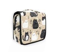 Bolsa de cosméticos con cremallera y gancho para colgar, con compartimentos y asa, diseño de gatos estilo bohemio, color marrón