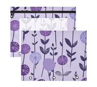 Bolsa de cosméticos con cremalleras suaves, carpeta de plástico para papel A4, carta, paquete de 2 unidades, suministros universitarios, caramelos, diseño floral, violeta y lila
