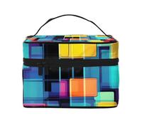 Bolsa de cosméticos con diagrama geométrico cuadrado. Bolsa de cosméticos estampada para mujeres de moda, organizador grande de artículos de aseo para viajes