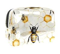 Bolsa de cosméticos con diseño de abejas en colmena para mujer, bolsa de aseo de viaje, bolsa organizadora de maquillaje de PVC con cremallera, multicolor, 18.5x7.5x13cm/7.3x3x5.1in, Neceser