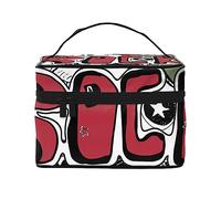 Bolsa de cosméticos con diseño de amapolas rojas y flores blancas con patrón de anémonas blancas, bolsa de maquillaje, bolsas de cosméticos de viaje para mujer, bolsas de aseo, Crazy Punk Rock Abstract Skulls Pins Guitarras Disco Estrellas Labios, Talla única