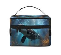 Bolsa de cosméticos con diseño de ballenas asesinas. Bolsa de cosméticos estampada para mujer de moda, organizador de artículos de aseo grande para viajes