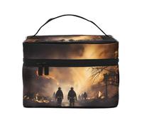 Bolsa de cosméticos con diseño de bomberos que luchan contra incendios. Bolsa de cosméticos estampada para mujer de moda, organizador grande de artículos de aseo para viajes