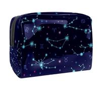 Bolsa de cosméticos con diseño de constelaciones del zodiaco sin costuras para mujer, bolsas de aseo de viaje, bolsa grande de PVC para maquillaje, práctica bolsa organizadora con cremallera,