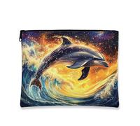 Bolsa de cosméticos con diseño de delfín, vibrante bolsa de maquillaje cósmico para mujer, organizador portátil de lona con cremallera, bolsa de aseo de viaje a la playa, Azul, 7x9 Inch, Delfín