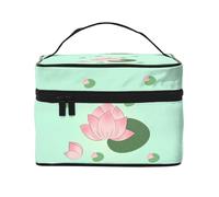 Bolsa de cosméticos con diseño de flores de loto esperando a florecer. Bolsa de cosméticos estampada para mujer de moda, organizador grande de artículos de aseo para viajes